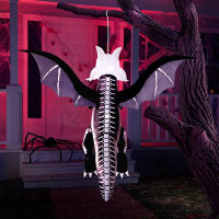 The Holiday Aisle® 5 FT Halloween Inflatable Flying Skeleton Dragon With Build-In Leds, Outdoor Hanging Blow Up Giant In