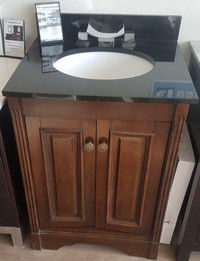 24 Dark Walnut Bathroom Vanity with Black Granite Top ( Showroom Display Model only )
