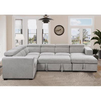 Hokku Designs 123" U Shaped Sectional Sofa Couch Sofa Bed with Adjustable Headrest and Storage
