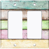 WorldAcc Metal Light Switch Plate Outlet Cover (Colourful Pastel Fence Horizontal - Double Rocker)