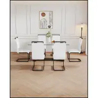 Ivy Bronx Table and chair set, 1 table with 6 black chairs. 0.4 " glass desktop and  Manufactured Wood_7p