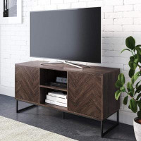 Rubbermaid Dylan Media Console Cabinet Or TV Stand With Doors For Hidden Storage In A Natural Reclaimed Herringbone Wood
