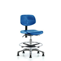 Inbox Zero Polyurethane Chair Chrome - Medium Bench Height With Seat Tilt, Chrome Foot Ring, & Stationary Glides In Blue