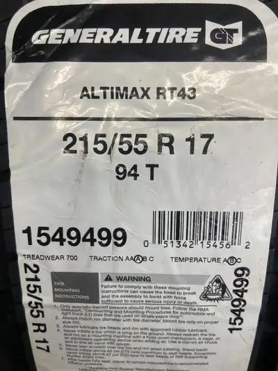 4 Brand New General Altimax RT43 215/55R17 all season tires *** WallToWallTires.com ***