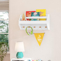 RiverRidge Home Catch-All Kids Wall Shelf with Bookrack and Hooks - White