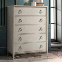 Beachcrest Home Cathie Solid Wood 5-drawer Chest With Metal Frame, Champagne