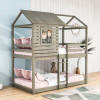 Harper Orchard Twin Over Twin Wood Bunk Bed With Window And Guardrail