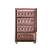 Benjara Rex 38 Inch Tall Upholstered Dresser Chest, 4 Drawer, Crystal Handles, Pink