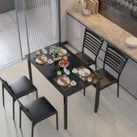 Winston Porter Evontae 4-Person Dining Room Set 1 Glass Top Table 4 Padded Chairs Black