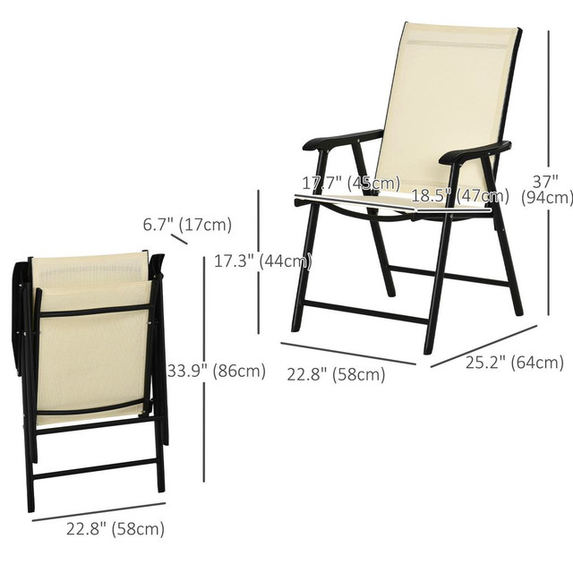 2 Piece Folding Chairs 22.75" x 25.25" x 37" Beige in Patio & Garden Furniture - Image 3