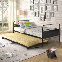 17 Stories Metal Daybed Platform Bed Frame With Trundle Built-In Casters, Twin Size