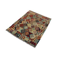 Isabelline Madee Geometric Handmade Rectangle 4'11" x 6'6" Wool Area Rug in Brown/Beige/Red