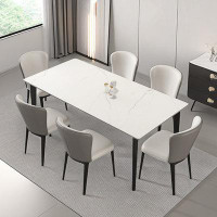 RARLON Italian-style minimalist modern rectangular rock plate dining table+8 dining chair combinations.