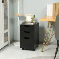 Latitude Run® 3 Drawer Office Storage Cabinet, Under Desk Cabinet With Wheels, Black Wood Grain