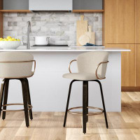 Wade Logan Aydiner Set Of 2 Mid-Century Faux Leather, Wood And Metal 26" Counter Stool With Swivel, Charcoal