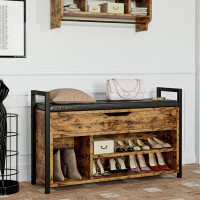 Hokku Designs Shoe Storage Bench with Lift Top Storage Box, Metal and Board Bench for Entryway