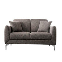 Ivy Bronx 54 Inches Loveseat With Fabric Padded Seat And Metal Legs, Grey