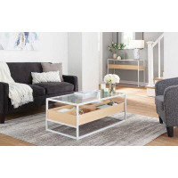 17 Stories Kaebri Contemporary Coffee Table In Black Metal, Walnut Wood, And Clear Glass By 17 Stories