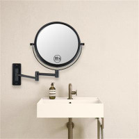 Latitude Run® 8-Inch Wall Mounted Makeup Vanity Mirror 1X / 10X Magnification Mirror 360° Swivel With Extension Arm (Bla