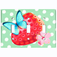 WorldAcc Metal Light Switch Plate Outlet Cover (Red Strawberry Butterfly Polka Dot Green - Single Toggle)