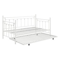 August Grove Olly Modern Daybed, Heavy Steel Metal Frame, Pull Out Trundle Bed, White