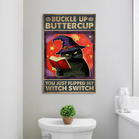 The Holiday Aisle® Cat Read Books Buckle Up Buttercup - 1 Piece Rectangle Graphic Art Print On Wrapped Canvas