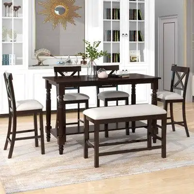 Elegant Appearance: The 6-piece counter height dining set consists of a table four chairs and a benc...