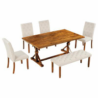 Red Barrel Studio 6-Piece Farmhouse Dining Table Set 72" Wood Rectangular Table