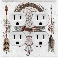 WorldAcc Metal Light Switch Plate Outlet Cover (Indian Native Tree Branch Dream Catcher Feather Arrows White  - Single T