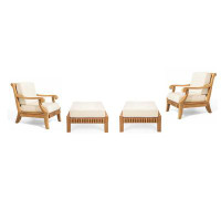 Teak Smith 4 Pc Lounge Chair Set: 2 Lounge Chairs & 2 Ottomans With Cushions in Sunbrella #5453 Canvas Canvas-33" H x 36