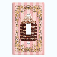 WorldAcc Metal Light Switch Plate Outlet Cover (Caramel Layered Chocolate Cake Pink Frame Stripes - Single Toggle)