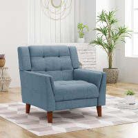Corrigan Studio Fabric Arm Chair, Blue And Walnut