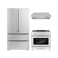 Cosmo 3 Piece Kitchen Package With 30" Freestanding Gas Range 30" Insert Range Hood & French Door Refrigerator