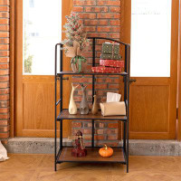 17 Stories Rustic Foldable 3 Tier Bookshelf - Versatile Storage Rack For Office, Kitchen, And Living Room
