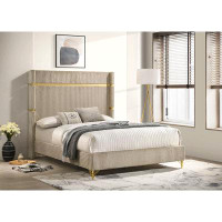 Alma Lucia Upholstered Wingback Panel Bed Beige