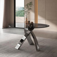 Orren Ellis Italian minimalist tempered glass round table small household table