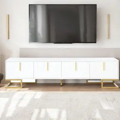 Mercer41 Modern Tv Stand With Geometric Lines Luxury Media Console Table For Tvs Up To 80''