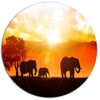 Made in Canada - Design Art 'Elephants Walking At Sunset' Photographic Print on Metal