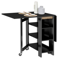 Ebern Designs Foldable Dining Table, Drop Leaf Table with Storage for Kitchen