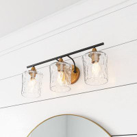Breakwater Bay Pratolina 3-Light Hammered Glass Shade Gold Finished E26 Dimmable Farmhouse Vanity Light Fixture