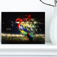 Design Art 'Colourful Parrot on Branch' Graphic Art on Wrapped Canvas