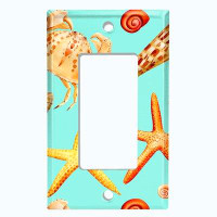 WorldAcc Metal Light Switch Plate Outlet Cover (Sea Life Starfish Crab Shell Teal  - Single Rocker)