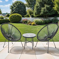 Latitude Run® 3-Piece Patio Bistro Set with Side Table,Rattan Chairs