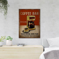 Trinx Coffeemaker - Coffee Bar Open 24 Hours Fresh Coffee Good Food - 1 Piece Rectangle Graphic Art Print On Wrapped Can