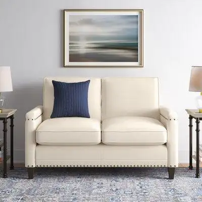 This loveseat brings clean lines and a classic look to your living room or den. It's made with a sol...