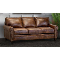 Charlton Home Alborghus 86" Genuine Leather Rolled Arm Sofa