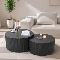 Ivy Bronx 2PC Modern Nesting Coffee Table,Round Side Table End Table,Wood Circle Drum Coffee Table
