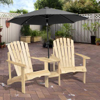 Rosecliff Heights Outdoor 2-Seat Adirondack Chair With Table - Carbonized Wooden Patio Bench, Loveseat Fire Pit Chair Fo