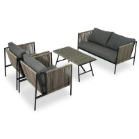 Hokku Designs Go 4-piece Grey Patio Sofa Set: All-weather Loveseat, Chairs With Thick Cushions & Toughened Glass Table F