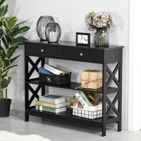 Longshore Tides Longshore Tides Console Table Sofa Side Desk With Storage Shelves Drawers X Frame For Living Room Entryw
